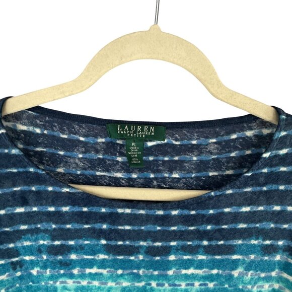 Lauren Ralph Lauren Petite Dolman Sleeve Linen Top Blue Ombre Stripe PL Oversize - Picture 3 of 6